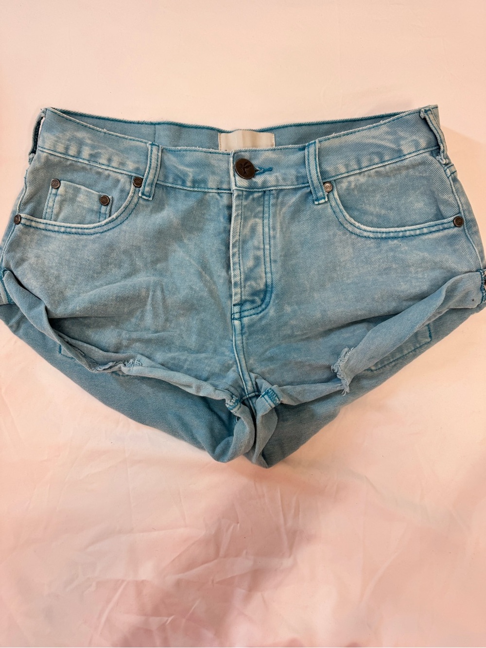 One Teaspoon Light Wash Denim Roll-Hem Shorts